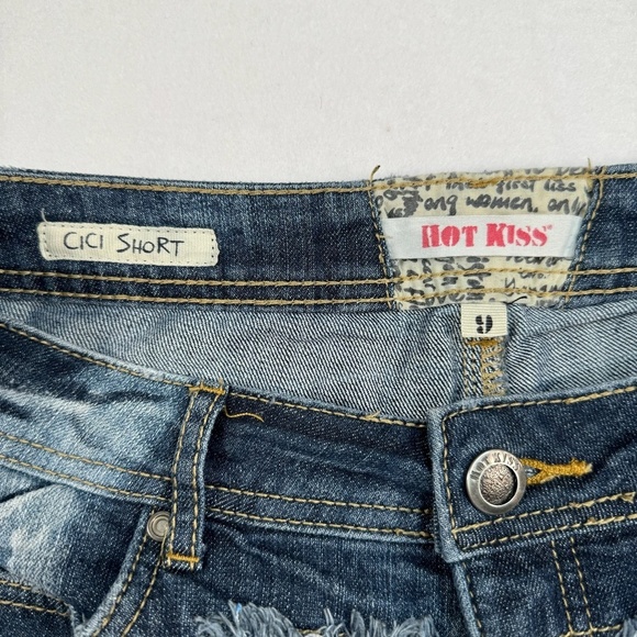 Hot Kiss Cici Jean Short American Flag Juniors Size 9 Dark Wash Denim Distressed - Picture 7 of 10